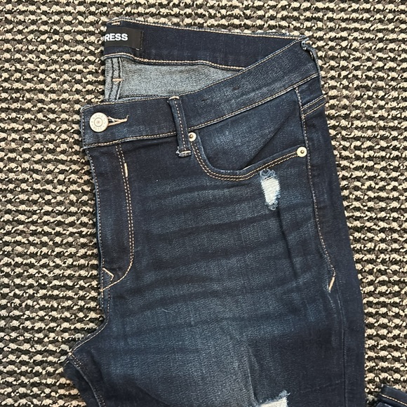 Express Women's Navy Distressed Skinny Jeans - Picture 2 of 7